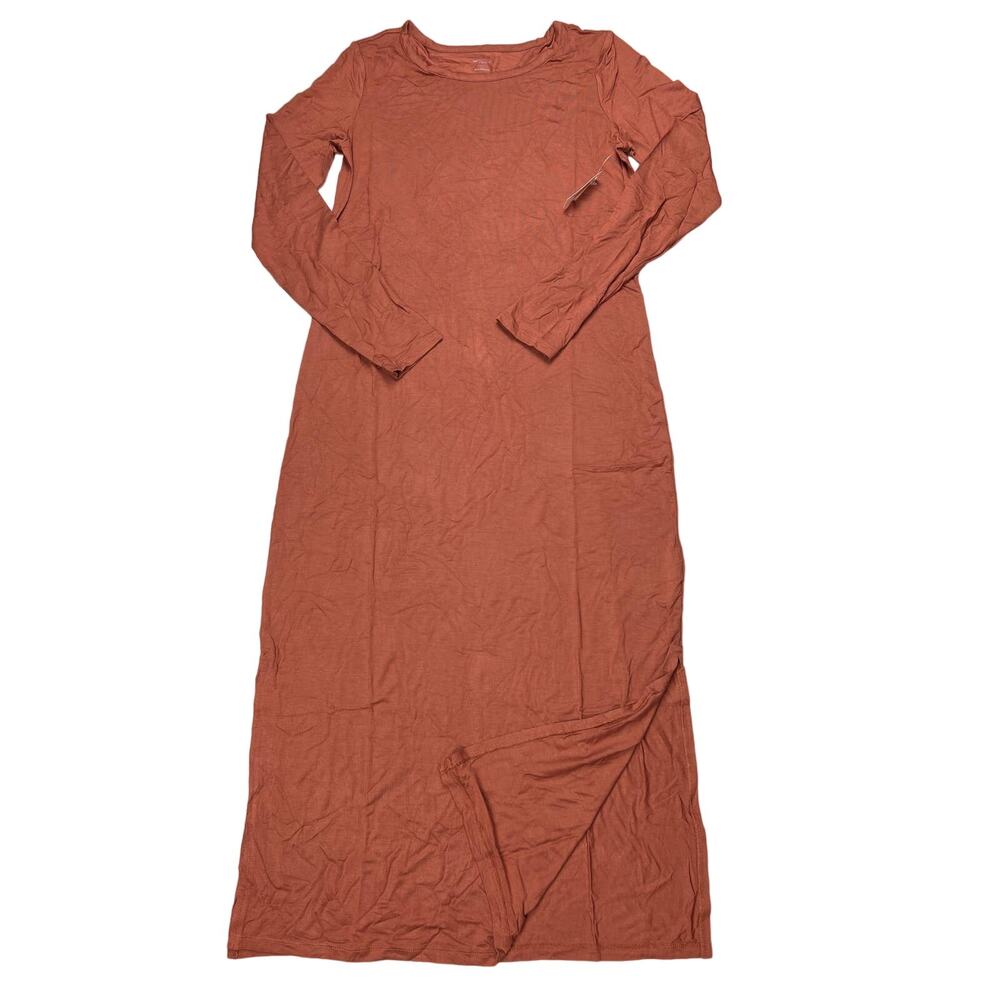 Daily Ritual Women's Small Brown Long Sleeve Maxi Long T-Shirt Dress Comfy